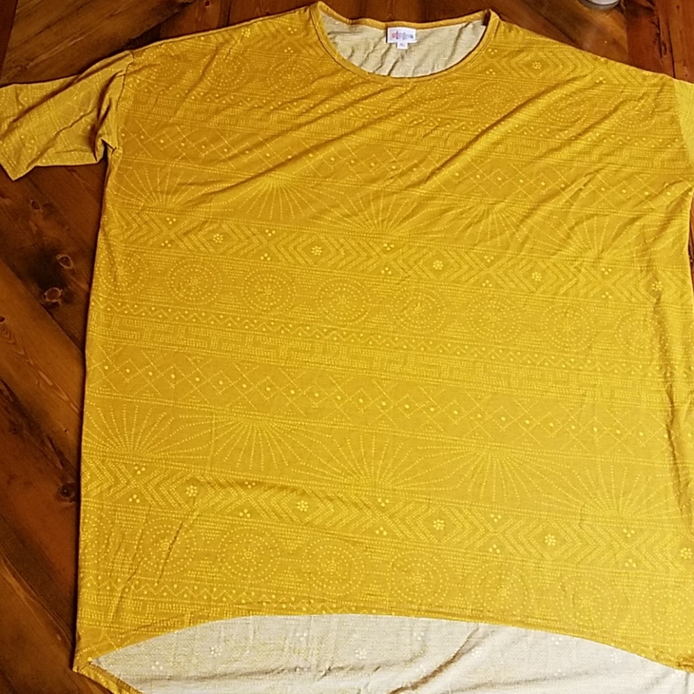 LuLaRoe tunic mustard yellow with design
